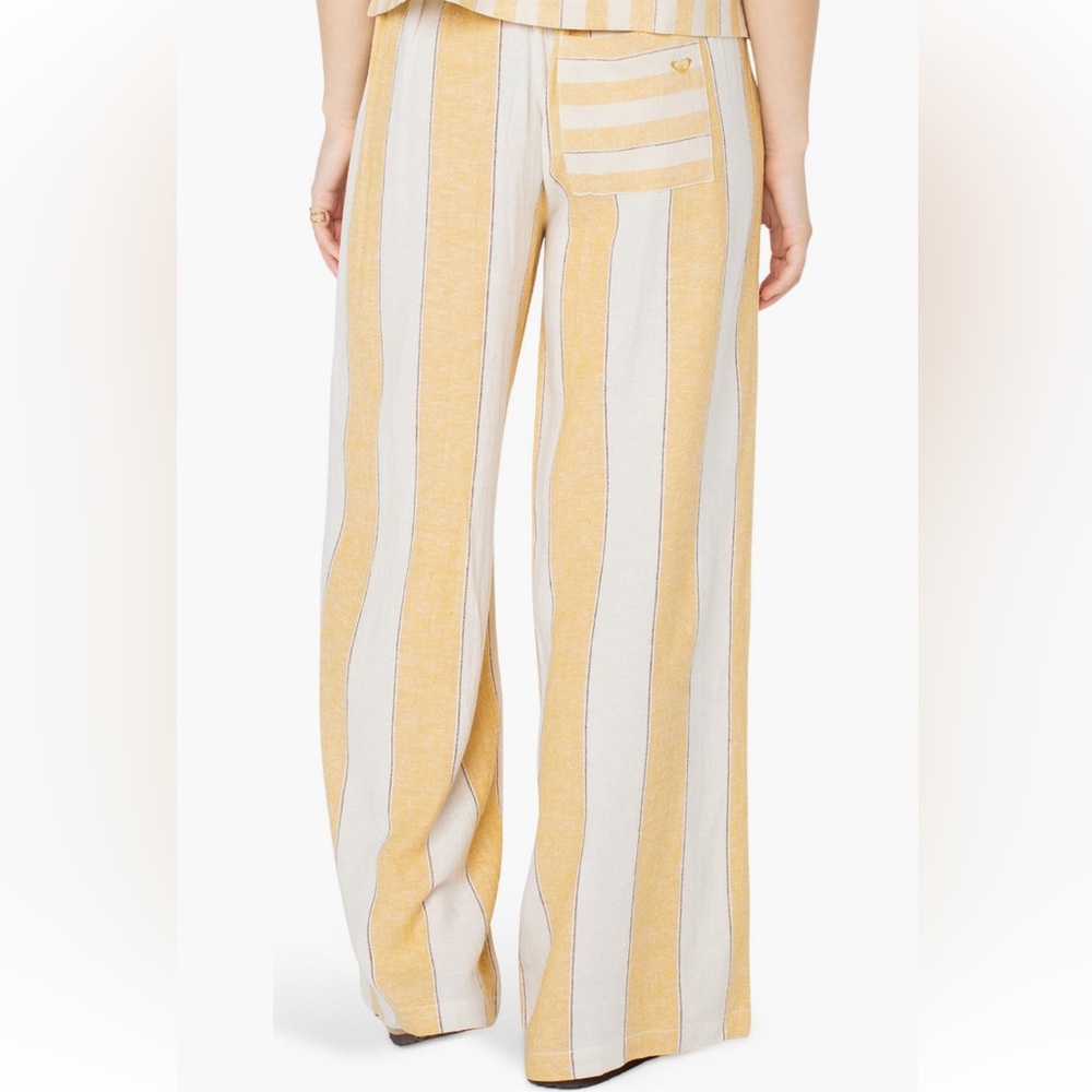 ROXY ADRIAN WIDE LEG LINEN BLEND PANTS AMBER GOLD STRIPE SIZE 31 NWT - Picture 3 of 12